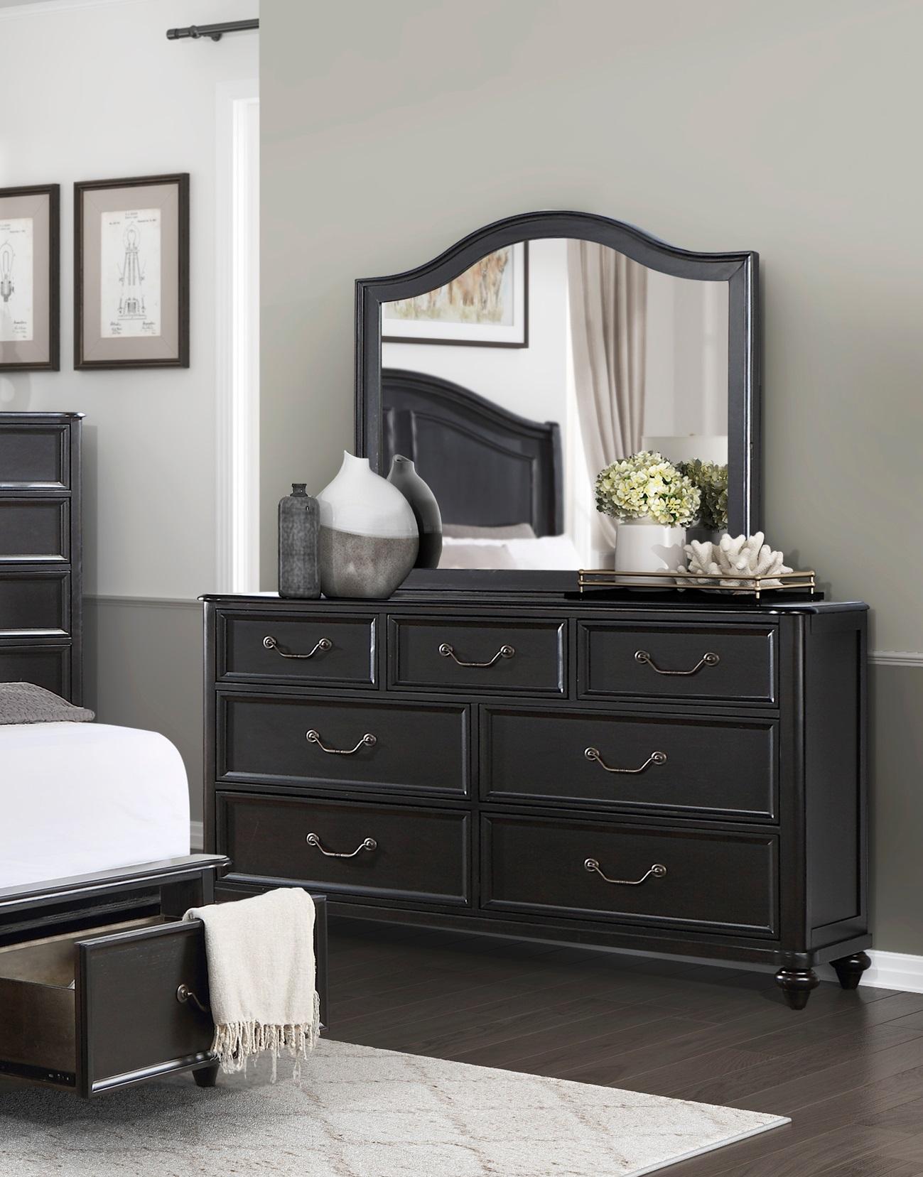 Traditional Dresser With Mirror 1420-5*6-2PC Herman 1420-5*6-2PC in Dark Gray 