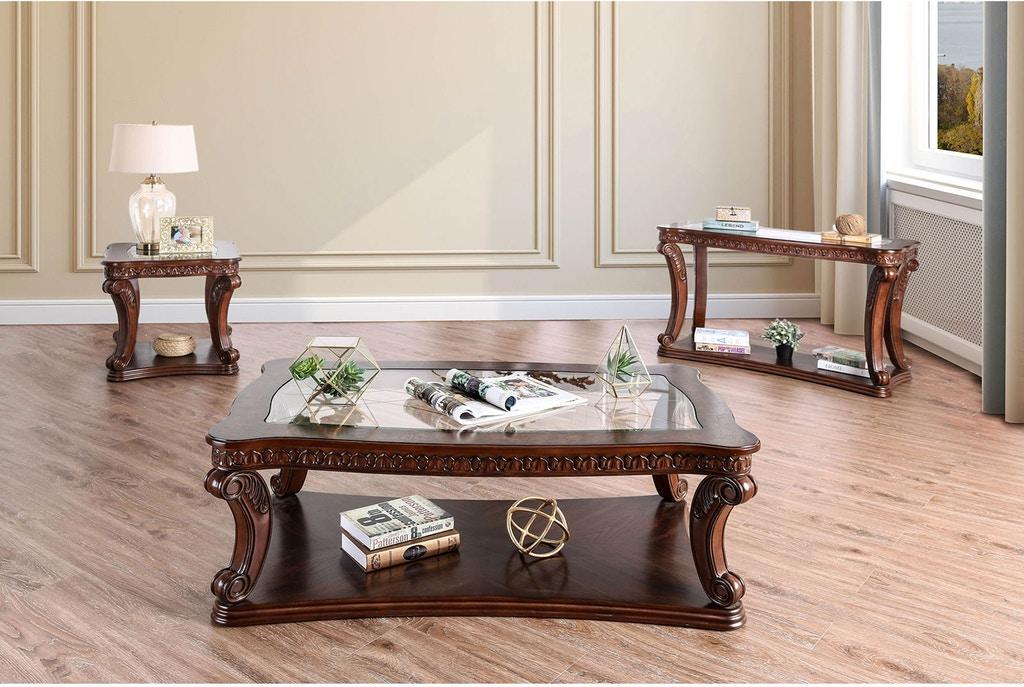 

    
Traditional Dark Oak Tempered Glass Top Coffee Table Set 3pcs Furniture of America Walworth
