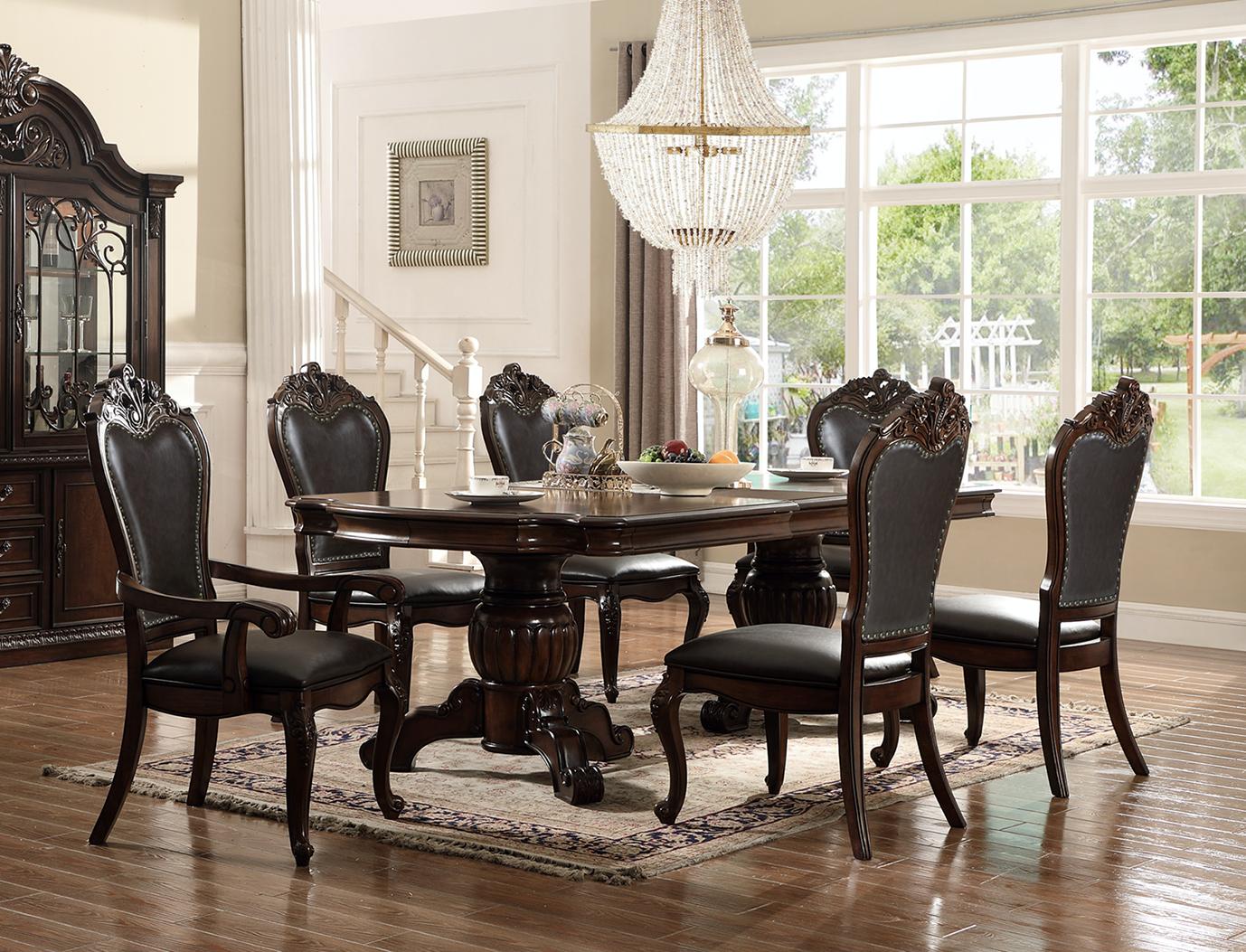 Traditional Dining Room Set D3601 D3601-7PC in Brown Faux Leather