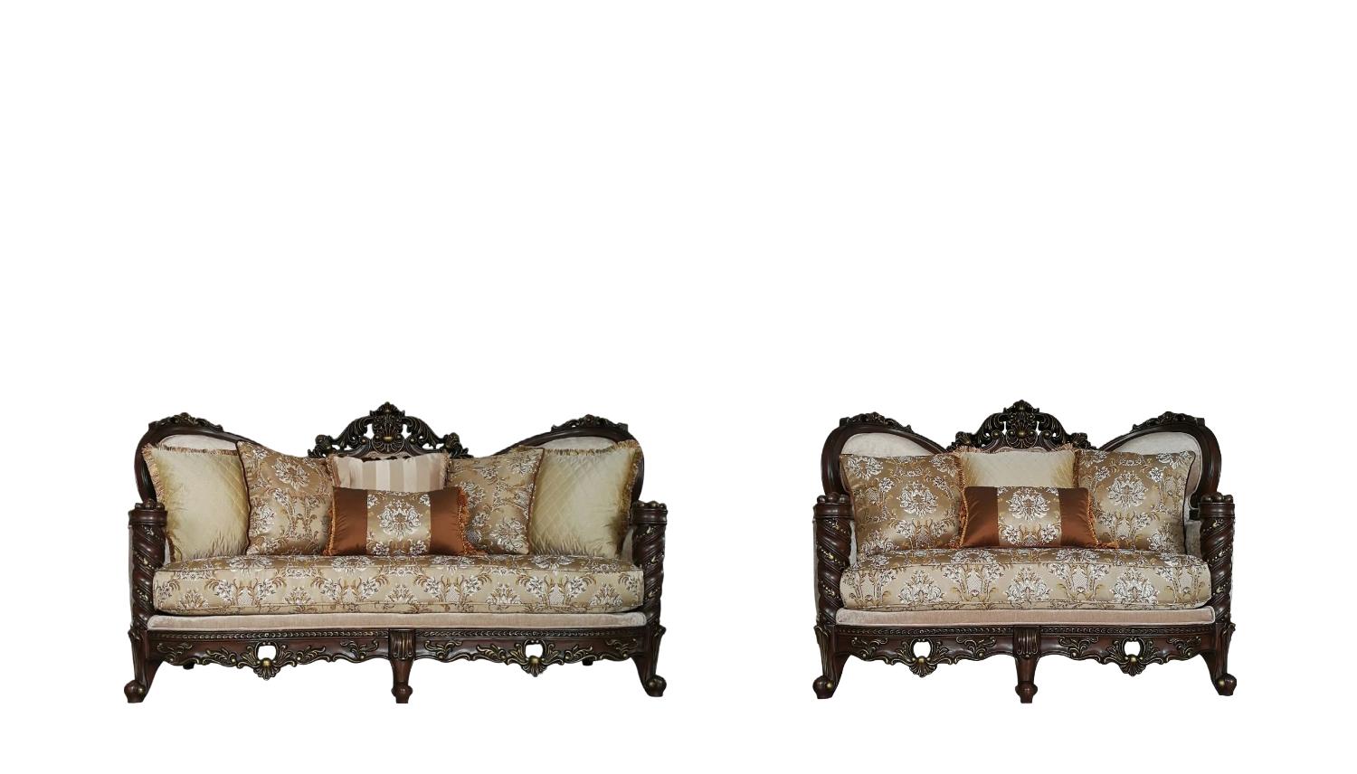 Traditional Sofa and Loveseat Set Devayne 50685-2pcs in Dark Walnut Fabric