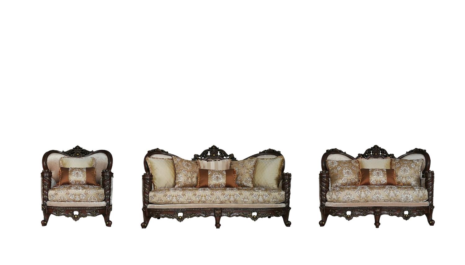 Traditional Sofa Loveseat and Chair Set Devayne 50685-3pcs in Dark Walnut Fabric