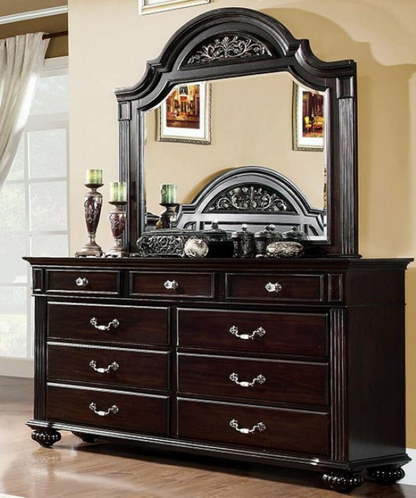 

    
Traditional Dark Walnut Solid Wood Dresser w/Mirror Furniture of America CM7129D-M Syracuse
