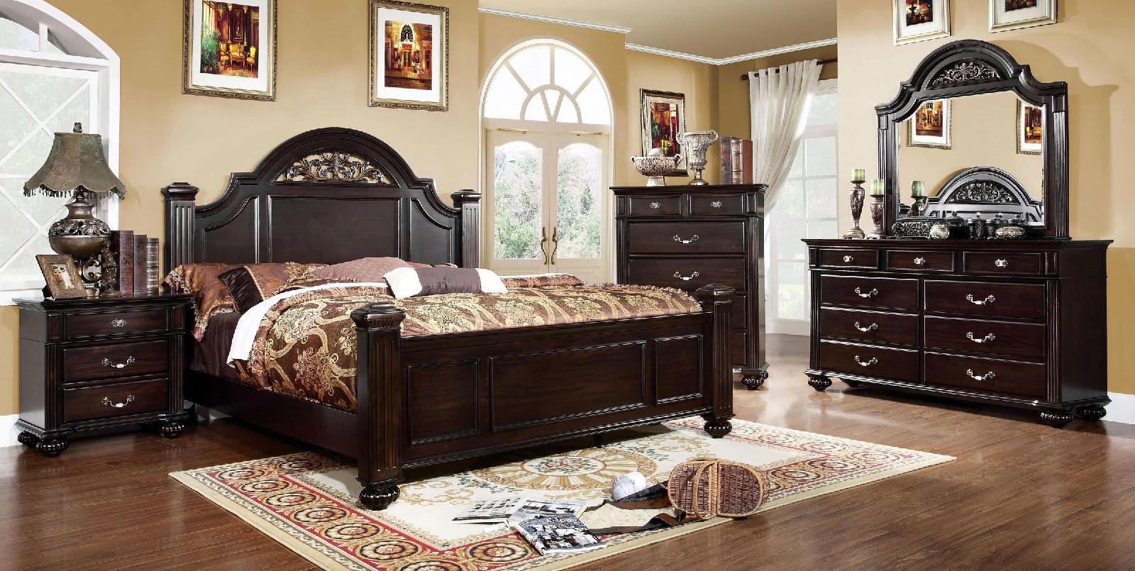 

    
Traditional Dark Walnut Solid Wood King Bed Furniture of America CM7129-EK Syracuse
