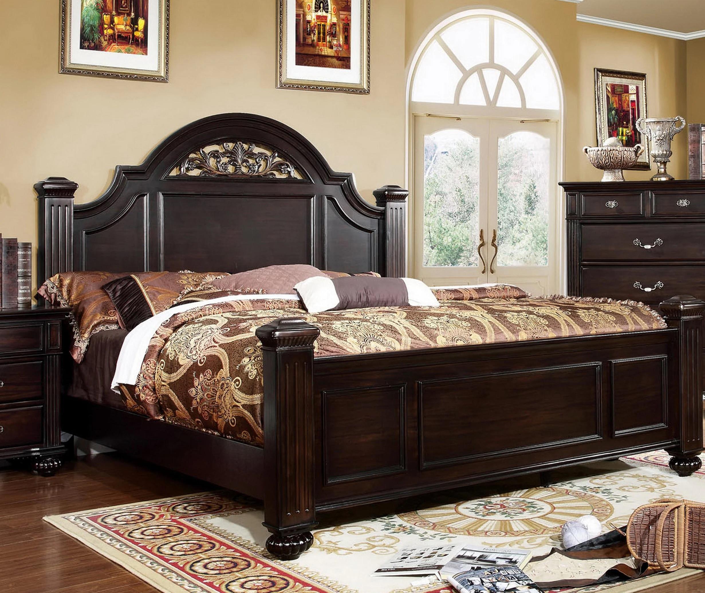 

    
Traditional Dark Walnut Solid Wood Queen Bedroom Set 5pcs Furniture of America CM7129-Q Syracuse
