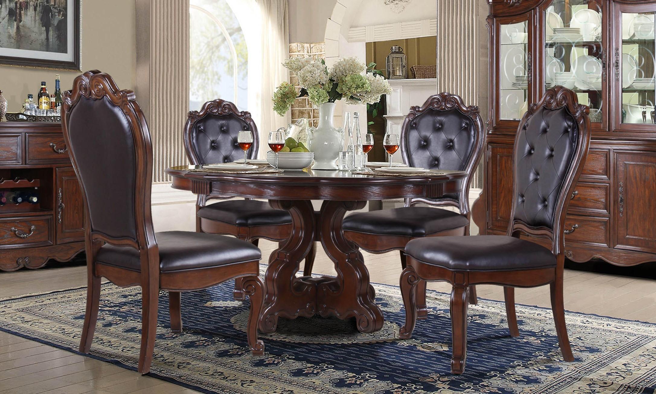 Traditional Dining Room Set D527-6060 D527-6060-5PC in Cherry Faux Leather