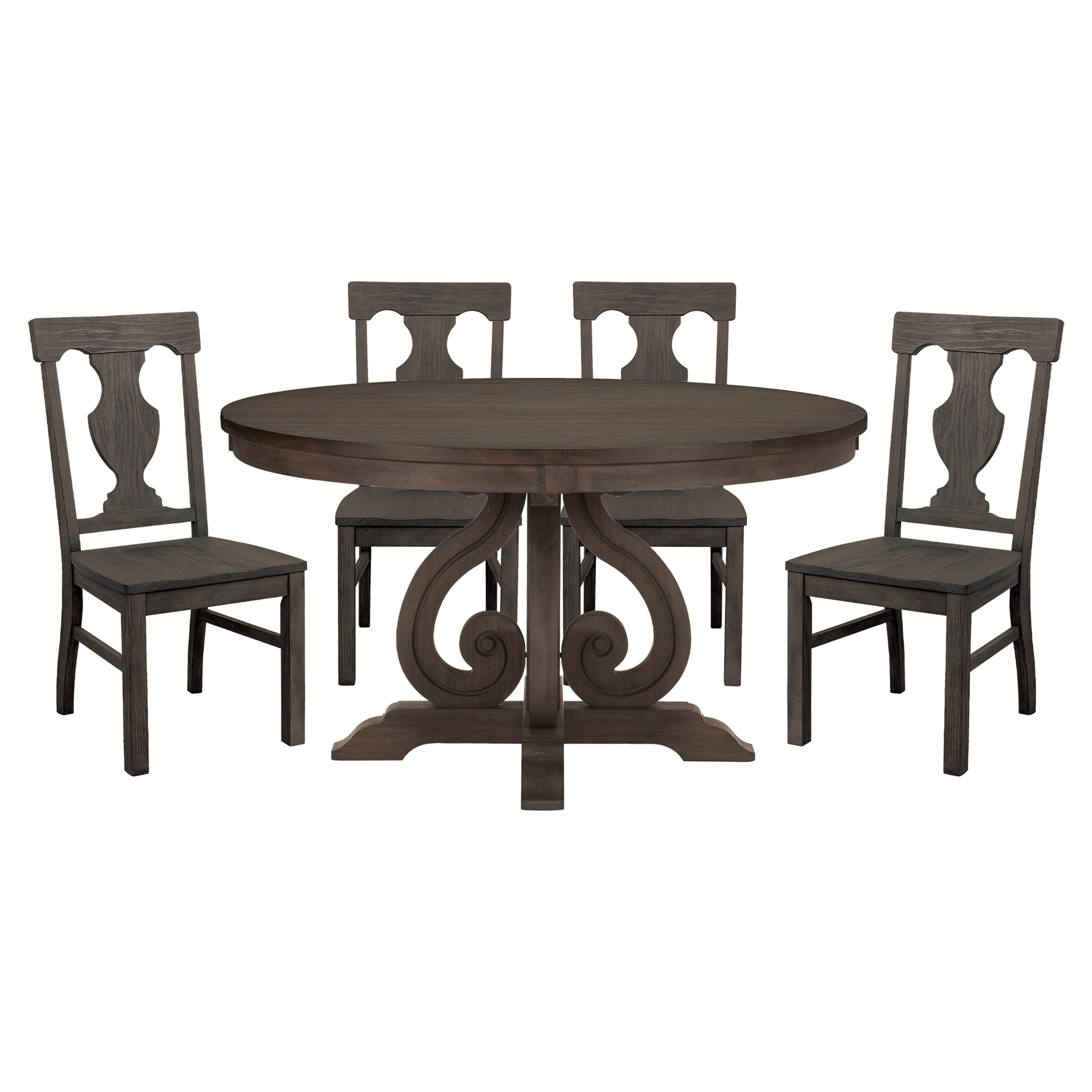 Traditional Dining Room Set 5438-54*5PC Toulon 5438-54*5PC in Dark Oak 
