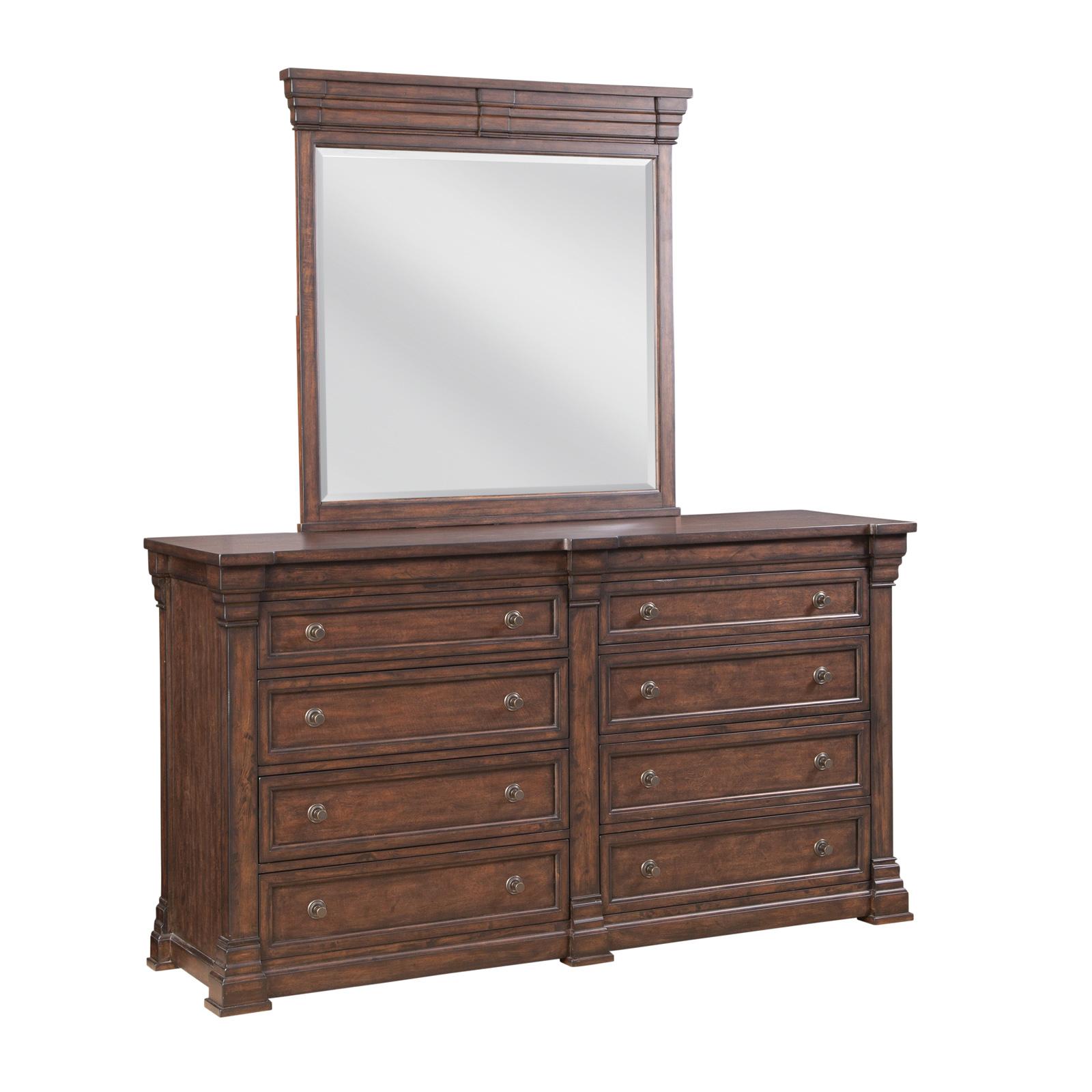Transitional, Traditional Dresser With Mirror Kestrel Hills 4800-DMR 4800-DMR in Tobacco, Mahogany 