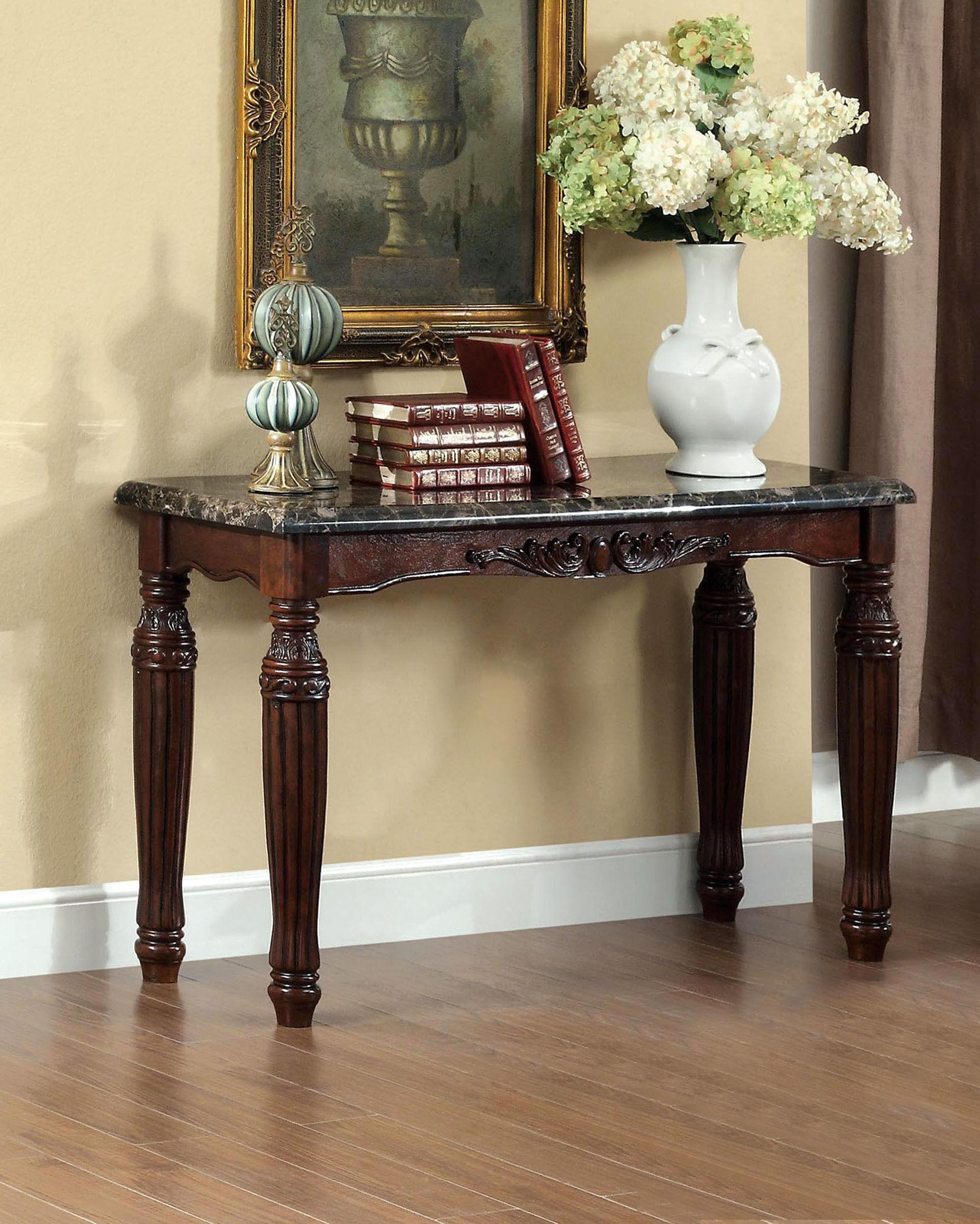 

    
Traditional Espresso Faux Marble Top Sofa Table Furniture of America CM4292EX-S Brampton
