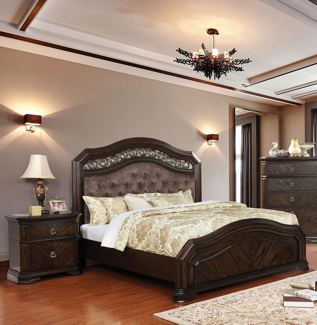 Traditional Panel Bedroom Set CM7752-Q-3PC Calliope CM7752-Q-3PC in Espresso Chenille
