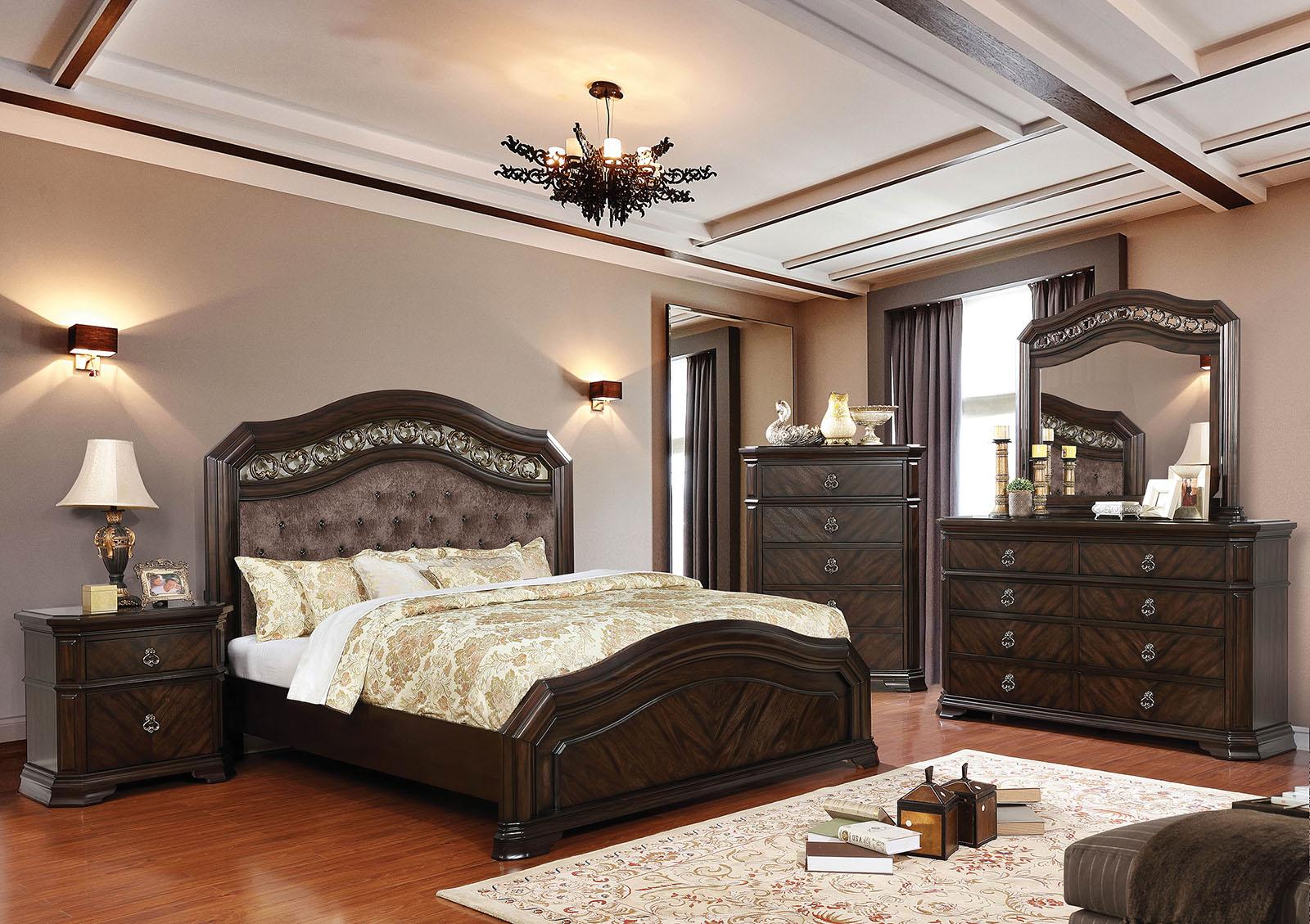 Traditional Panel Bedroom Set CM7752-Q-5PC Calliope CM7752-Q-5PC in Espresso Chenille