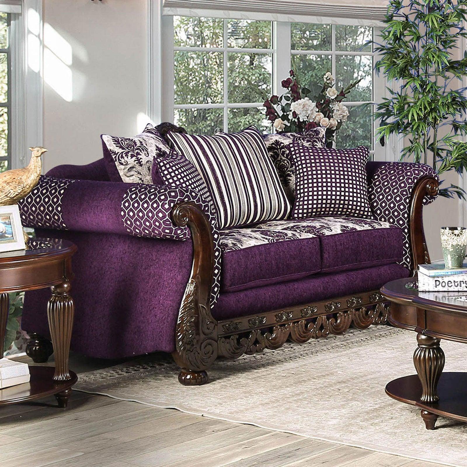 

    
Transitional Purple & Silver Chenille Loveseat Furniture of America SM6419-LV Emilia
