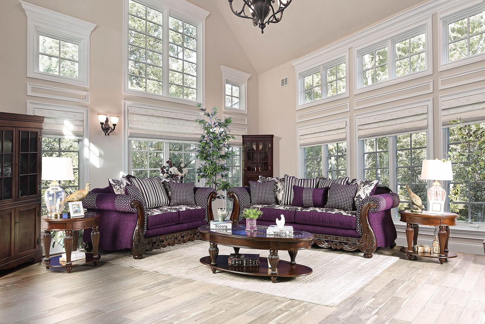 

    
Transitional Purple & Silver Chenille Loveseat Furniture of America SM6419-LV Emilia
