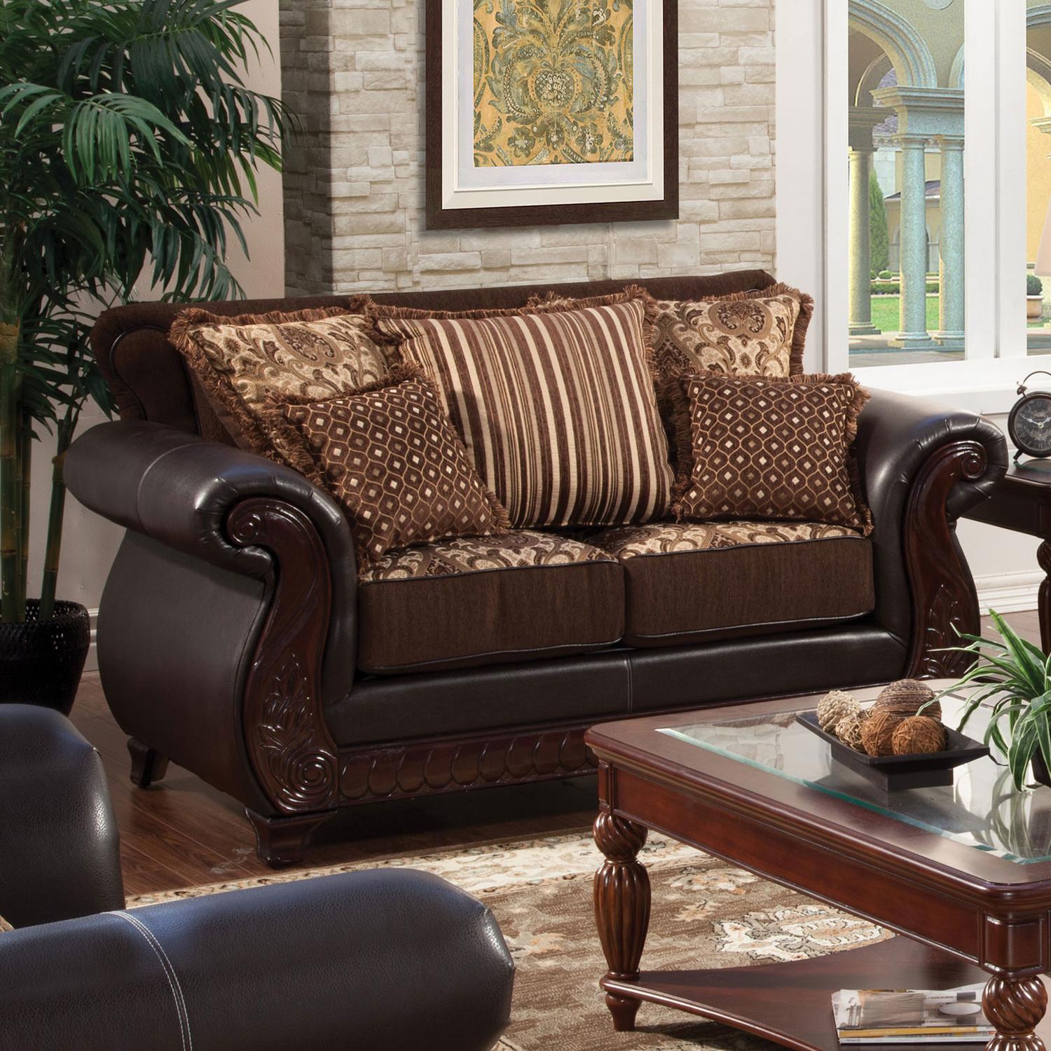 

    
Brown & Tan Fabric w/Leatherette Loveseat FRANKLIN SM6106N-LV FOA Group Classic
