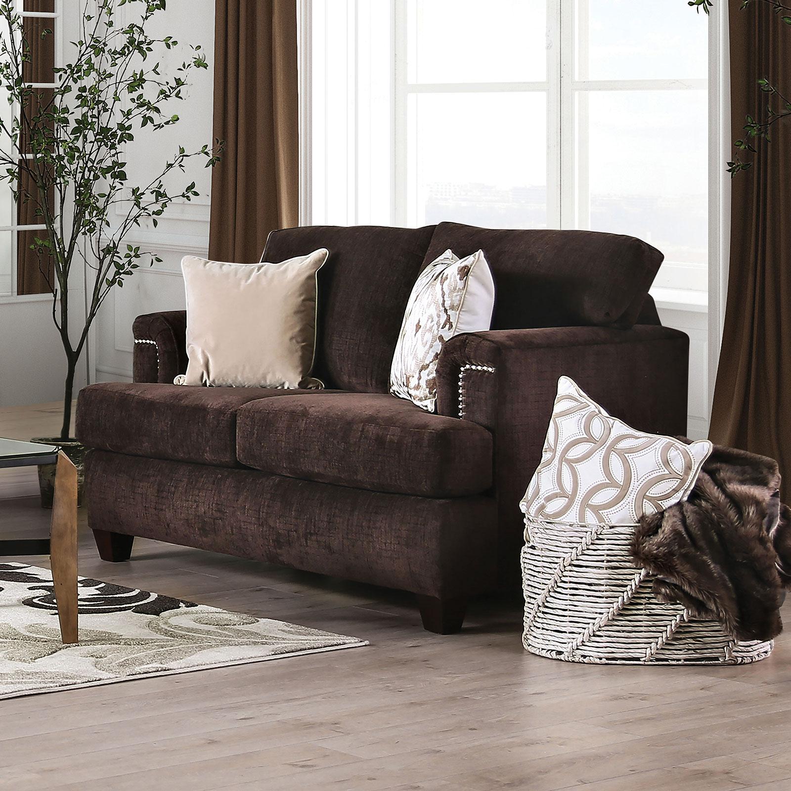 

    
Chocolate Chenille Loveseat BRYNLEE SM6410-LV Furniture of America Traditional
