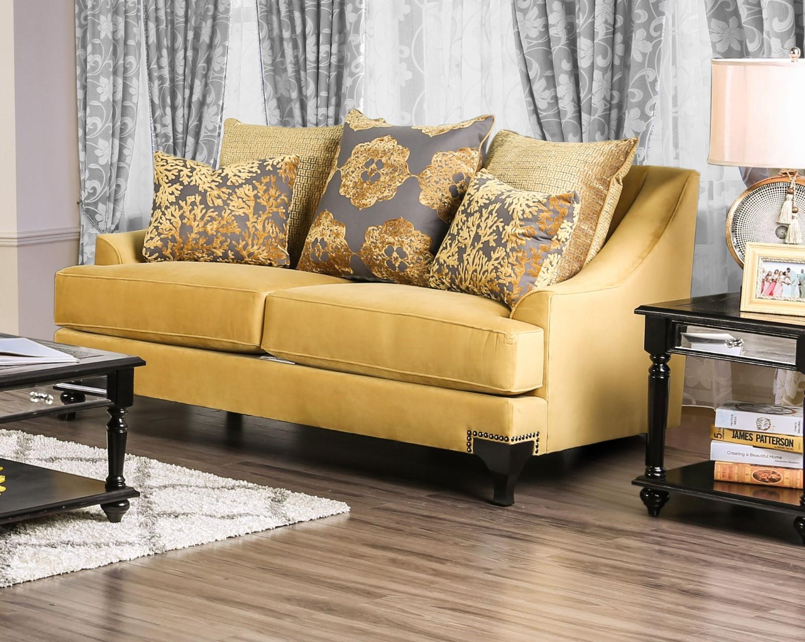 

    
Gold & Gray Fabric Loveseat VISCONTTI SM2201-LV Furniture of America Modern
