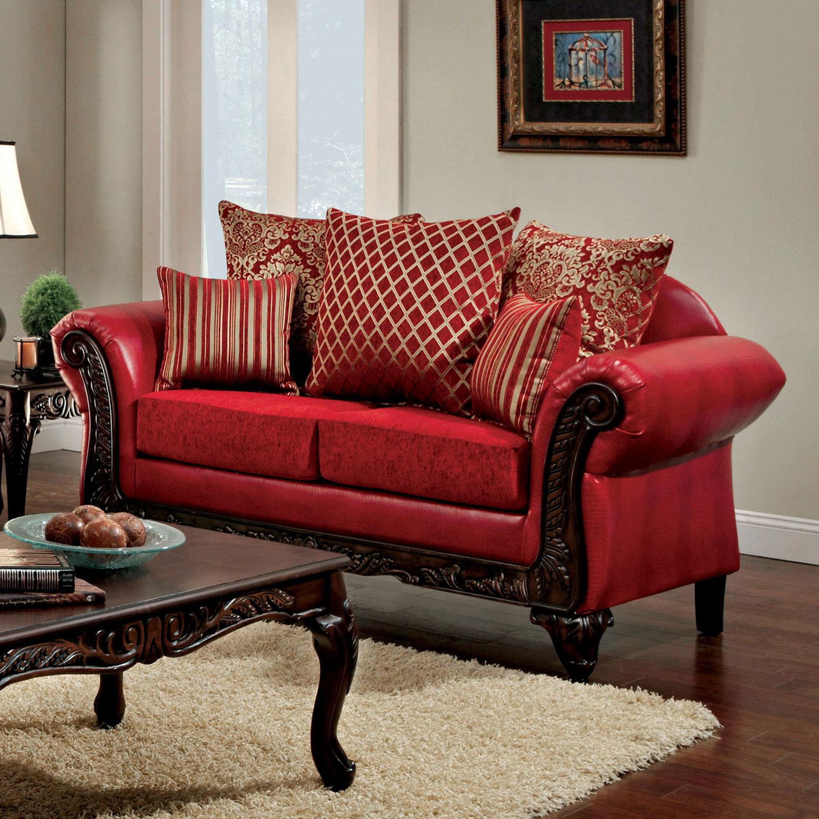 

    
Red Fabric & Leatherette Loveseat MARCUS SM7640N-LV FOA Traditional
