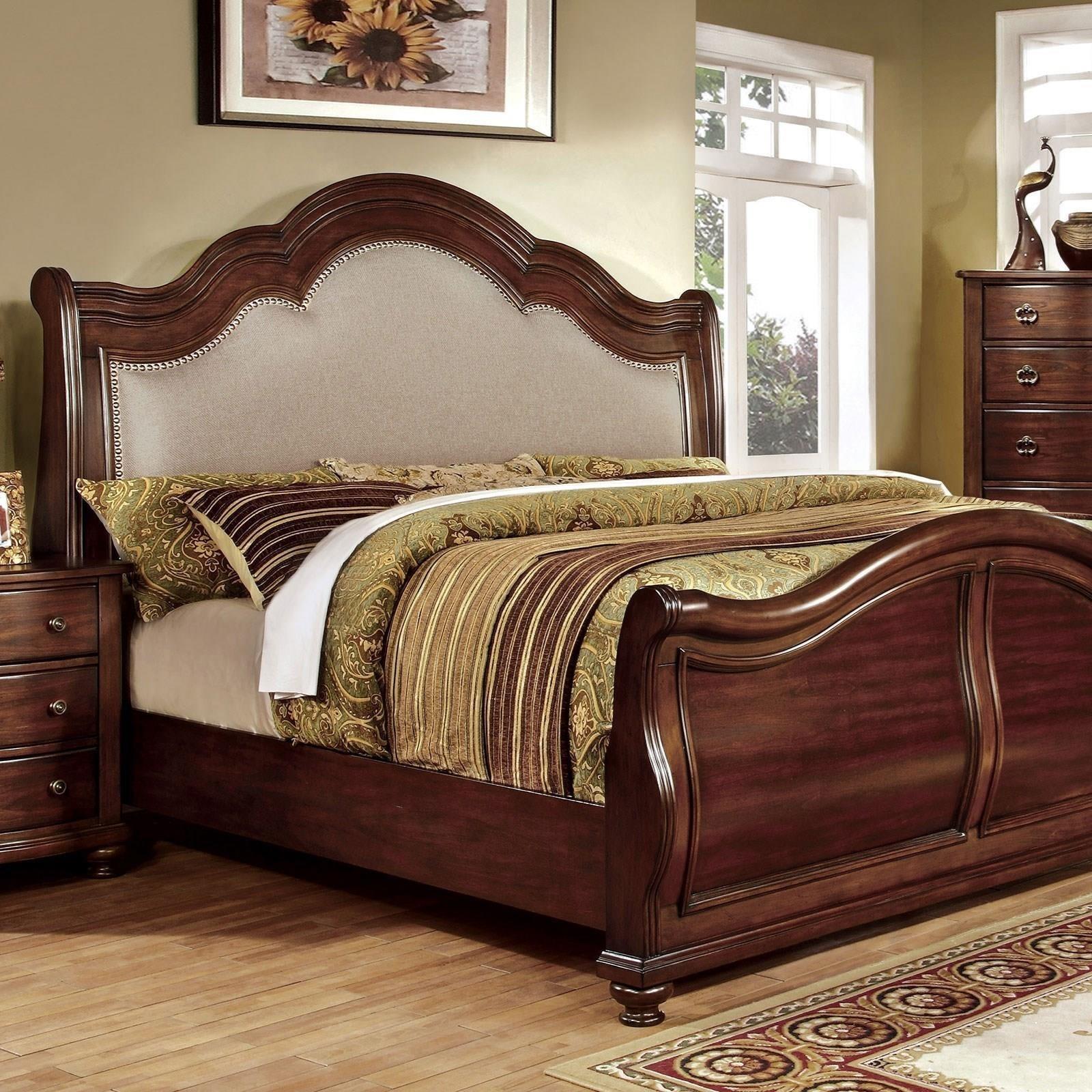 Traditional Sleigh Bed BELLAVISTA CM7350H-Q CM7350H-Q-BED in Brown Fabric