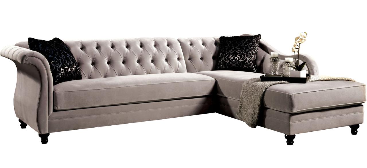 

    
Glam Warm Gray Fabric Sectional Sofa ROTTERDAM SM2261-PK Furniture of America
