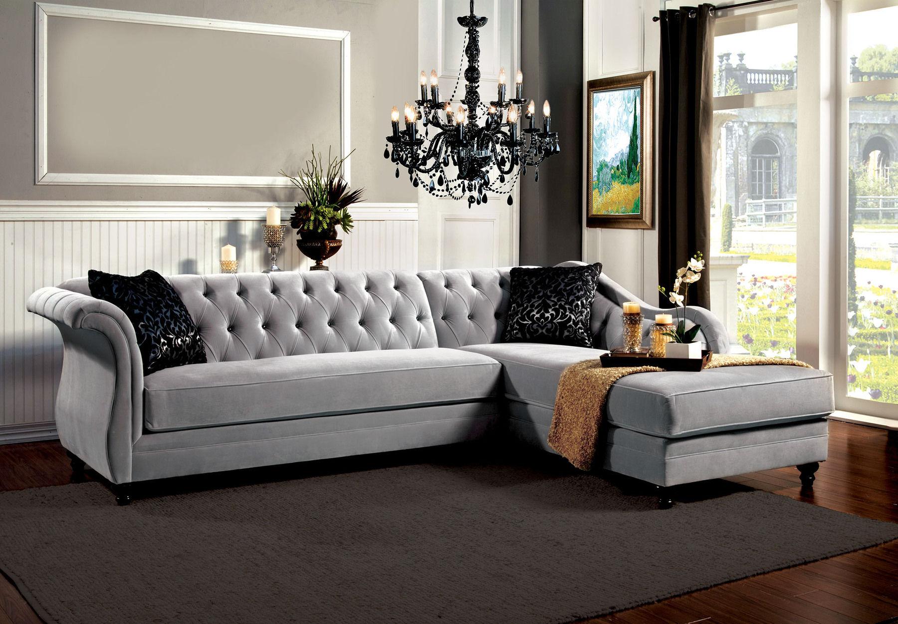 

    
Glam Warm Gray Fabric Sectional Sofa ROTTERDAM SM2261-PK Furniture of America
