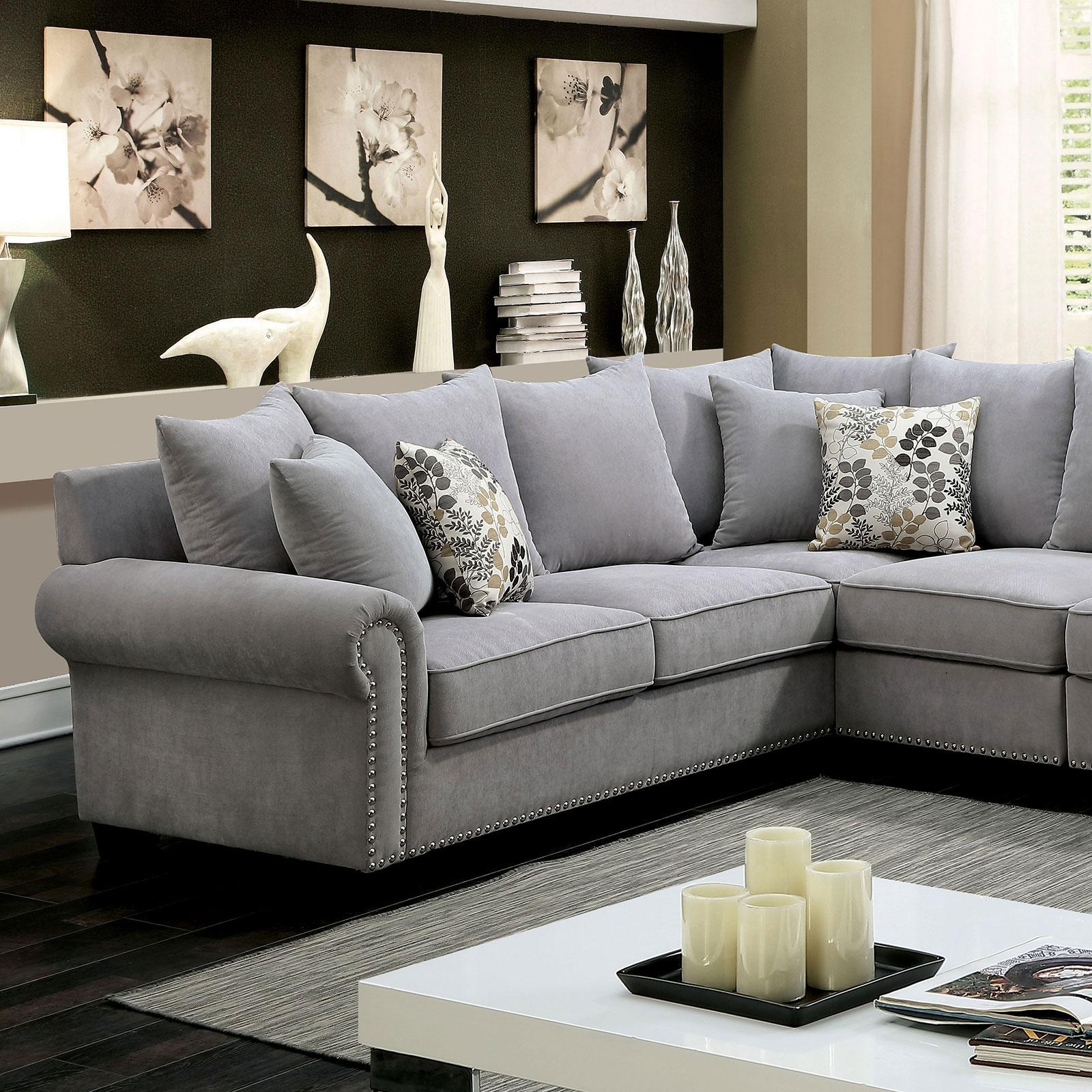 Traditional Sectional Sofa SKYLER CM6156GY CM6156GY-SECT in Gray Fabric