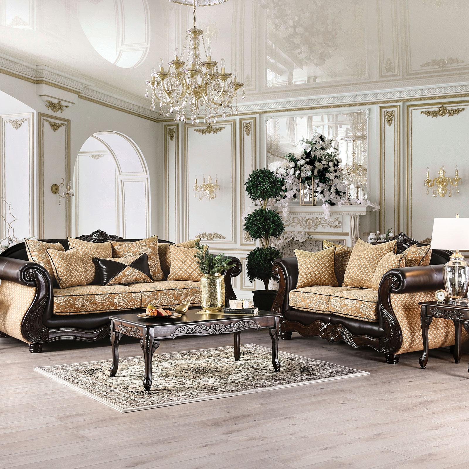 

    
Brown Fabric Sofa AISLYNN SM6423-SF Furniture of America Traditional
