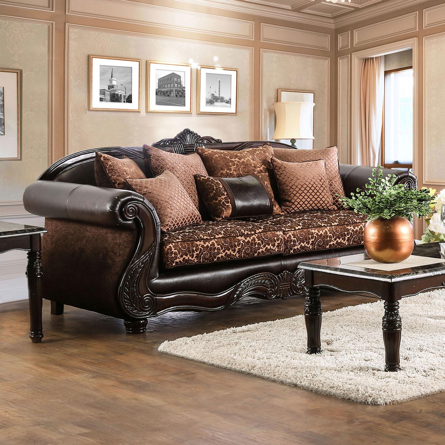 

    
Brown & Espresso Chenille Sofa ELPIS SM6404-SF Furniture of America Traditional

