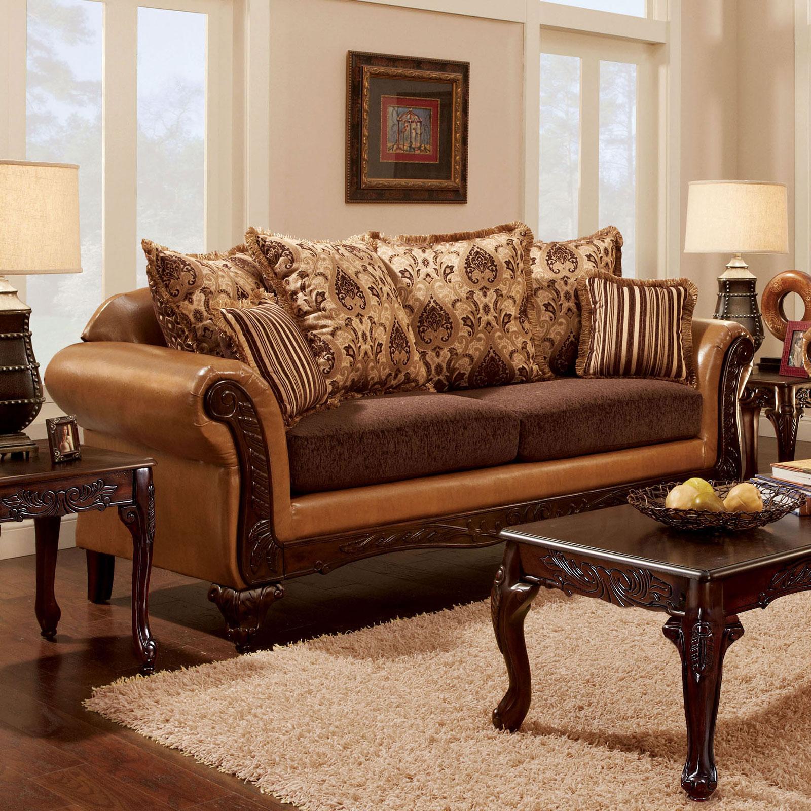 

    
Traditional Fabric Upholstery Sofa in Brown Furniture of America Isabella
