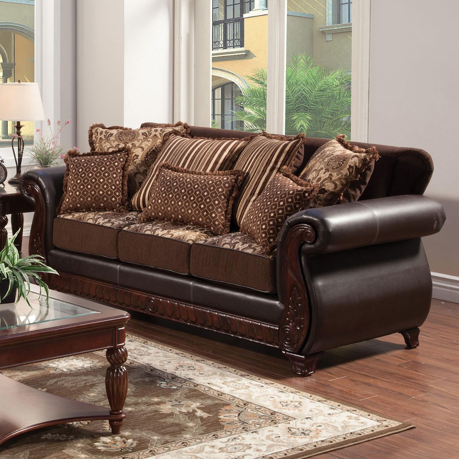

    
Brown & Tan Fabric w/Leatherette Sofa FRANKLIN SM6106N-SF FOA Classic
