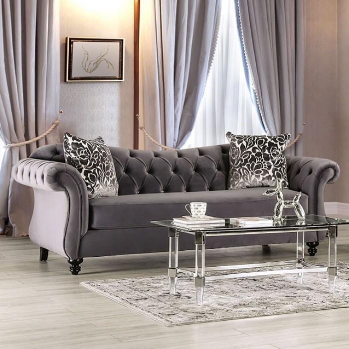 

    
Glam Gray Fabric Sofa ANTOINETTE SM2229-SF Furniture of America Classic
