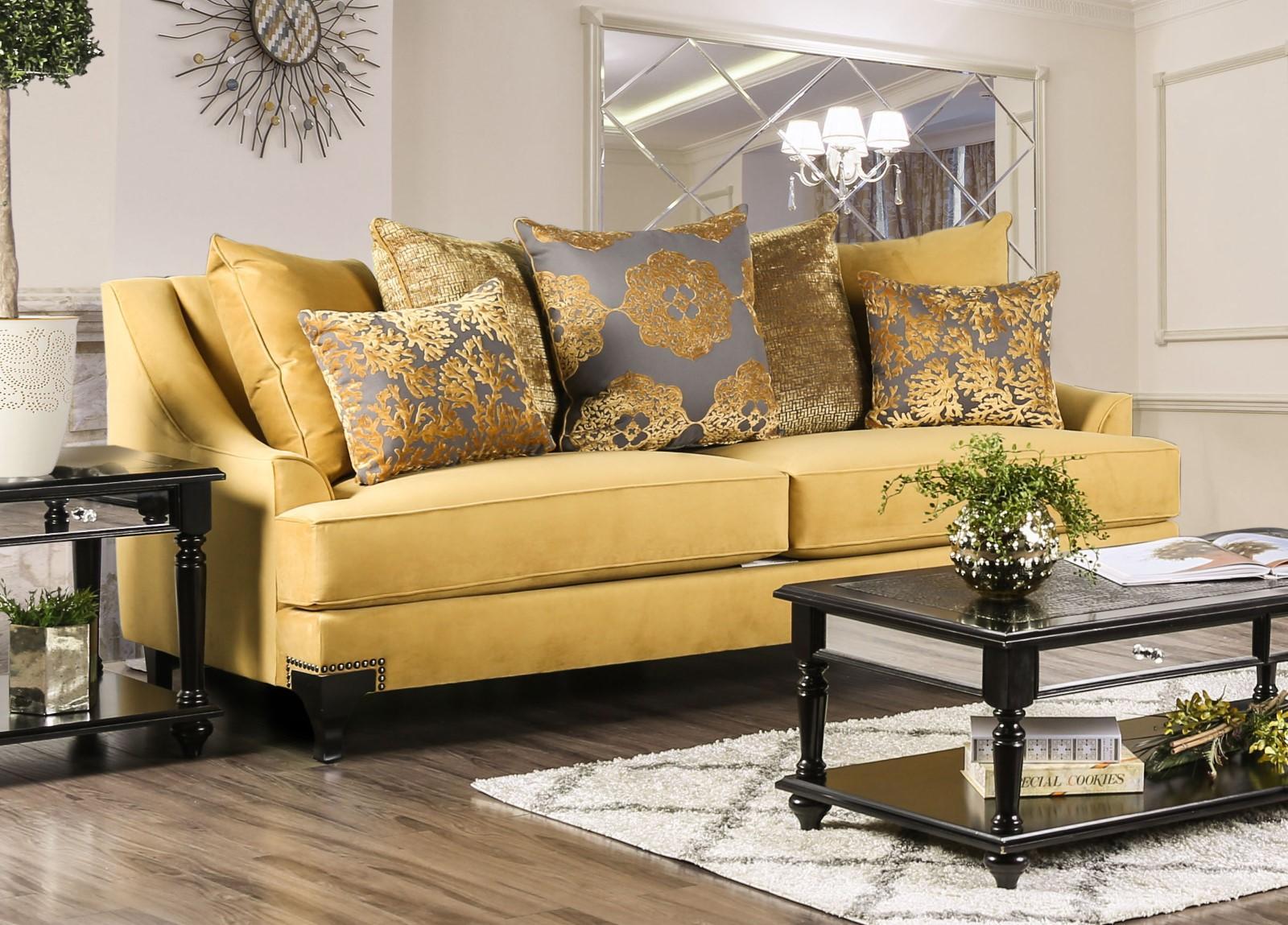 

    
Gold & Gray Velvet-like Fabric Sofa Set 2Pcs VISCONTTI SM2201 FOA Traditional
