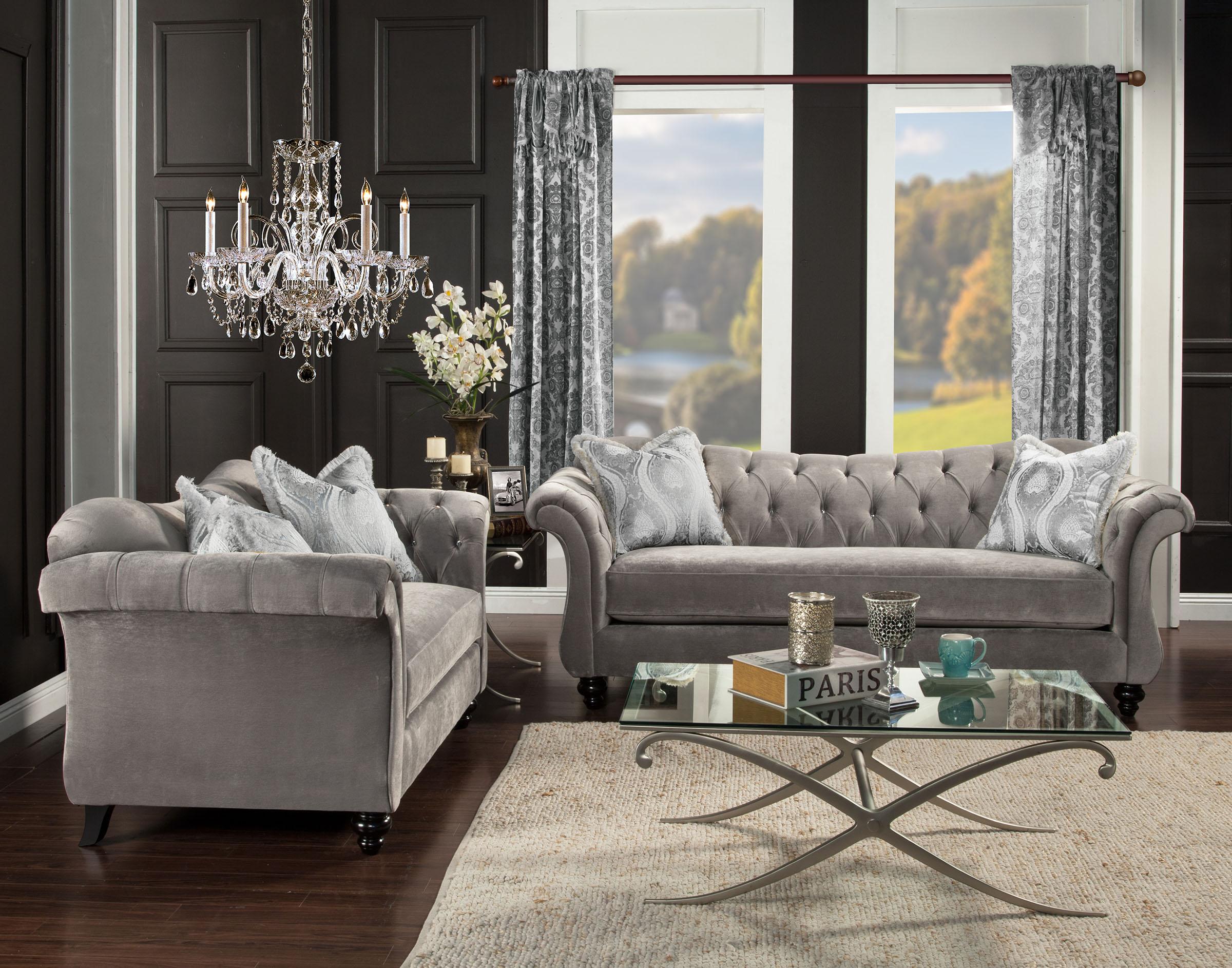 

    
Traditional Fabric Upholstery Sofa Set in Gray 2Pcs Furniture of America Antoinette
