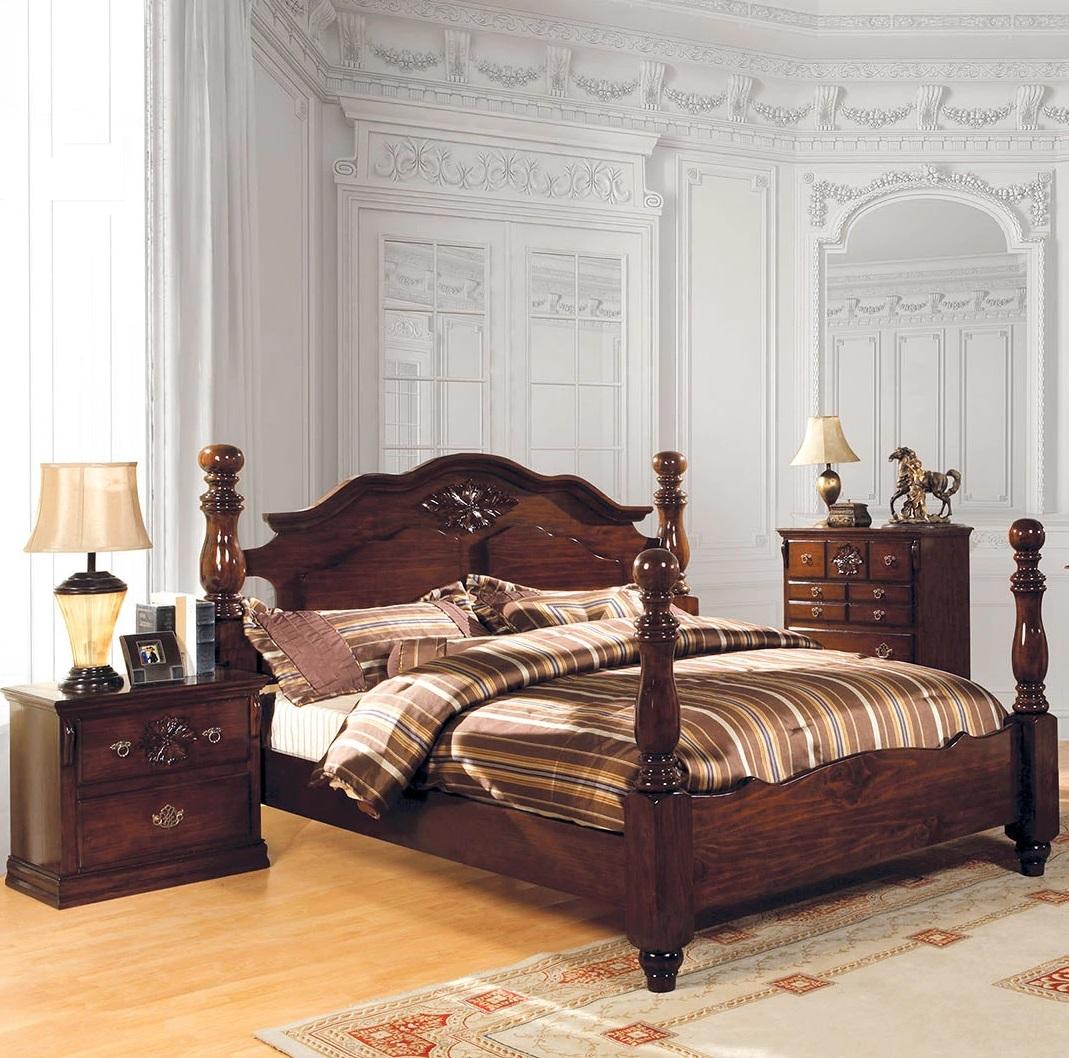 Traditional Poster Bedroom Set CM7571-CK-3PC Tuscan CM7571-CK-3PC in Cherry 