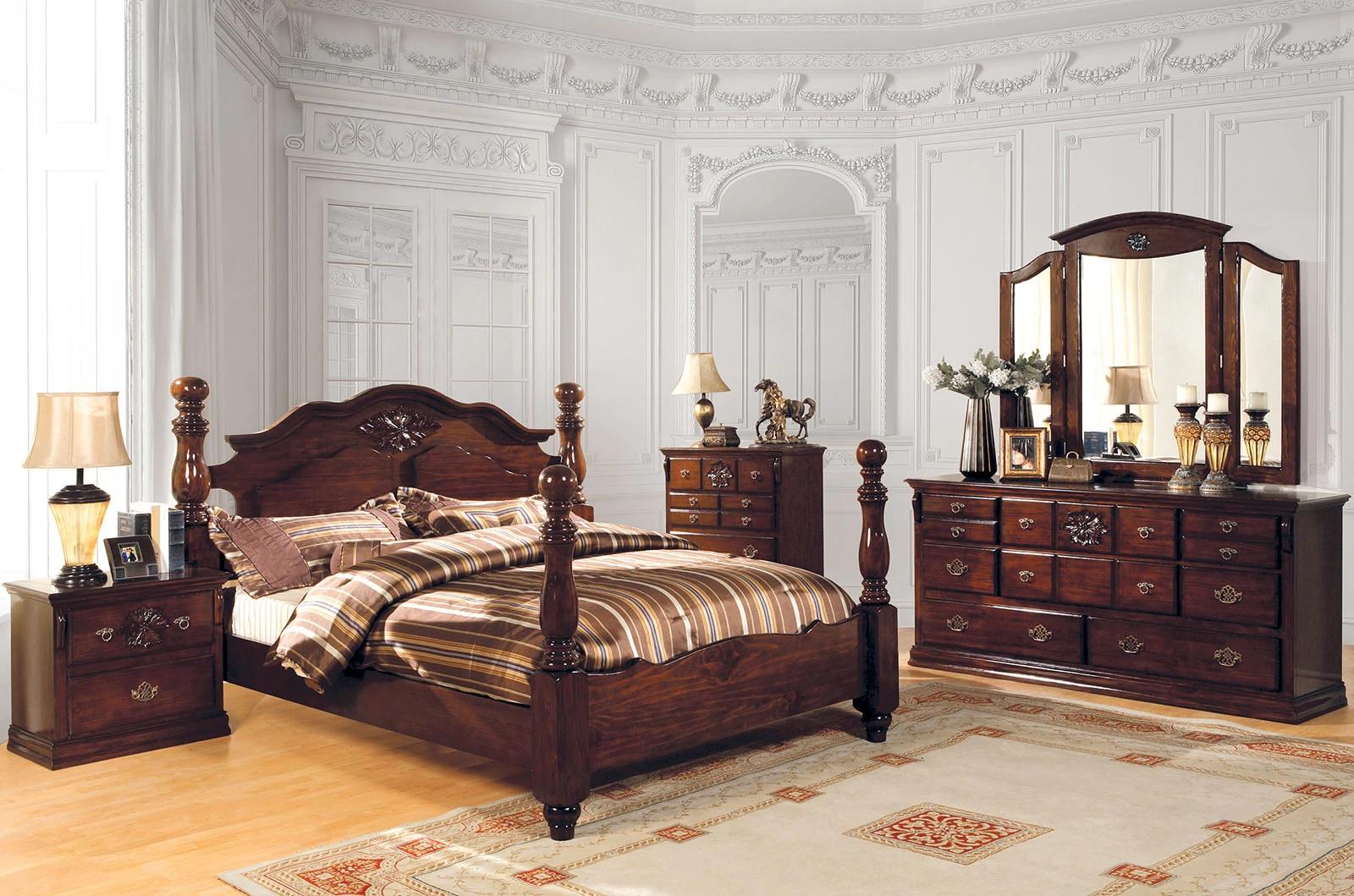 Traditional Poster Bedroom Set CM7571-CK-5PC Tuscan CM7571-CK-5PC in Cherry 