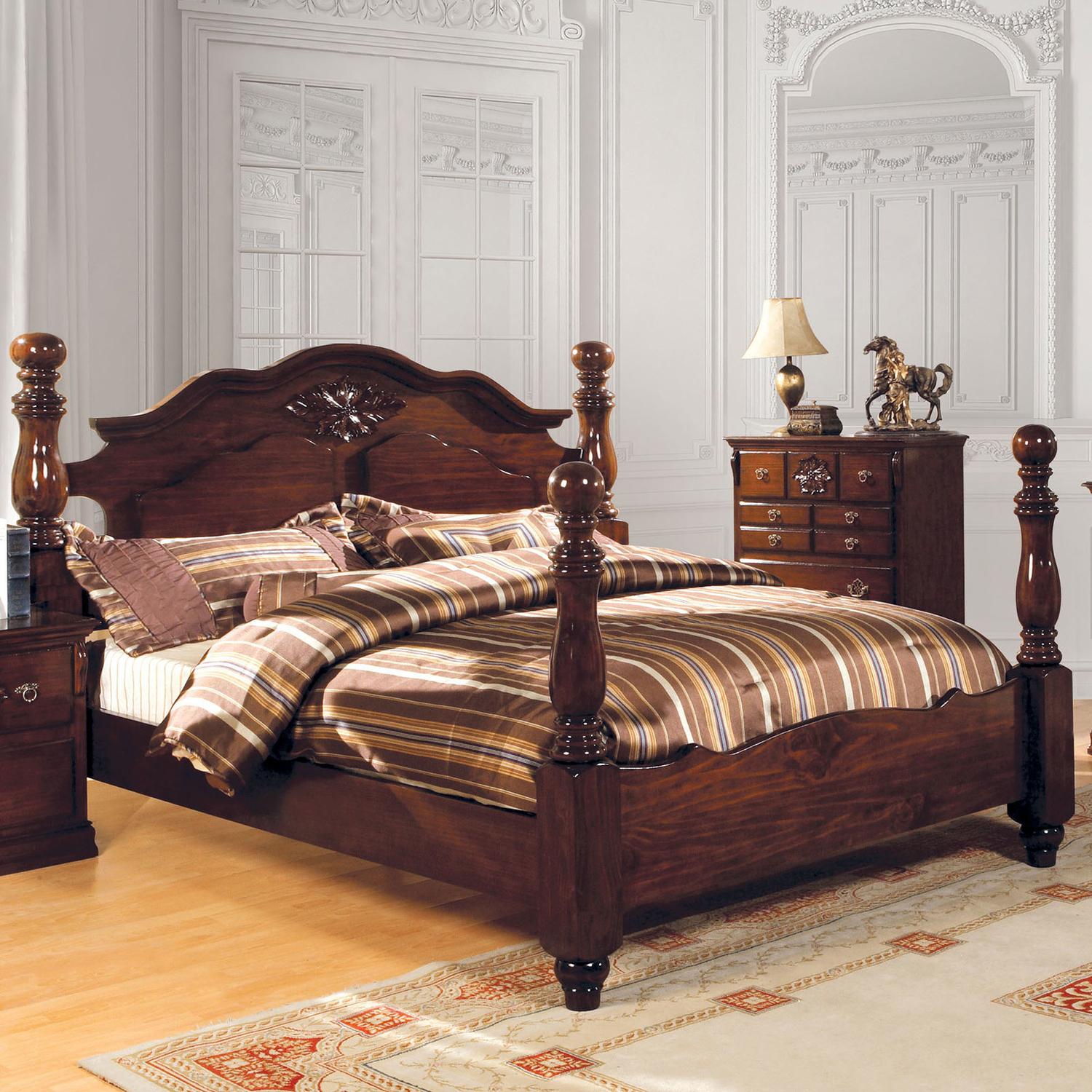 

    
Traditional Glossy Dark Pine Solid Wood Poster CAL Bedroom Set 5pcs Furniture of America CM7571-CK Tuscan
