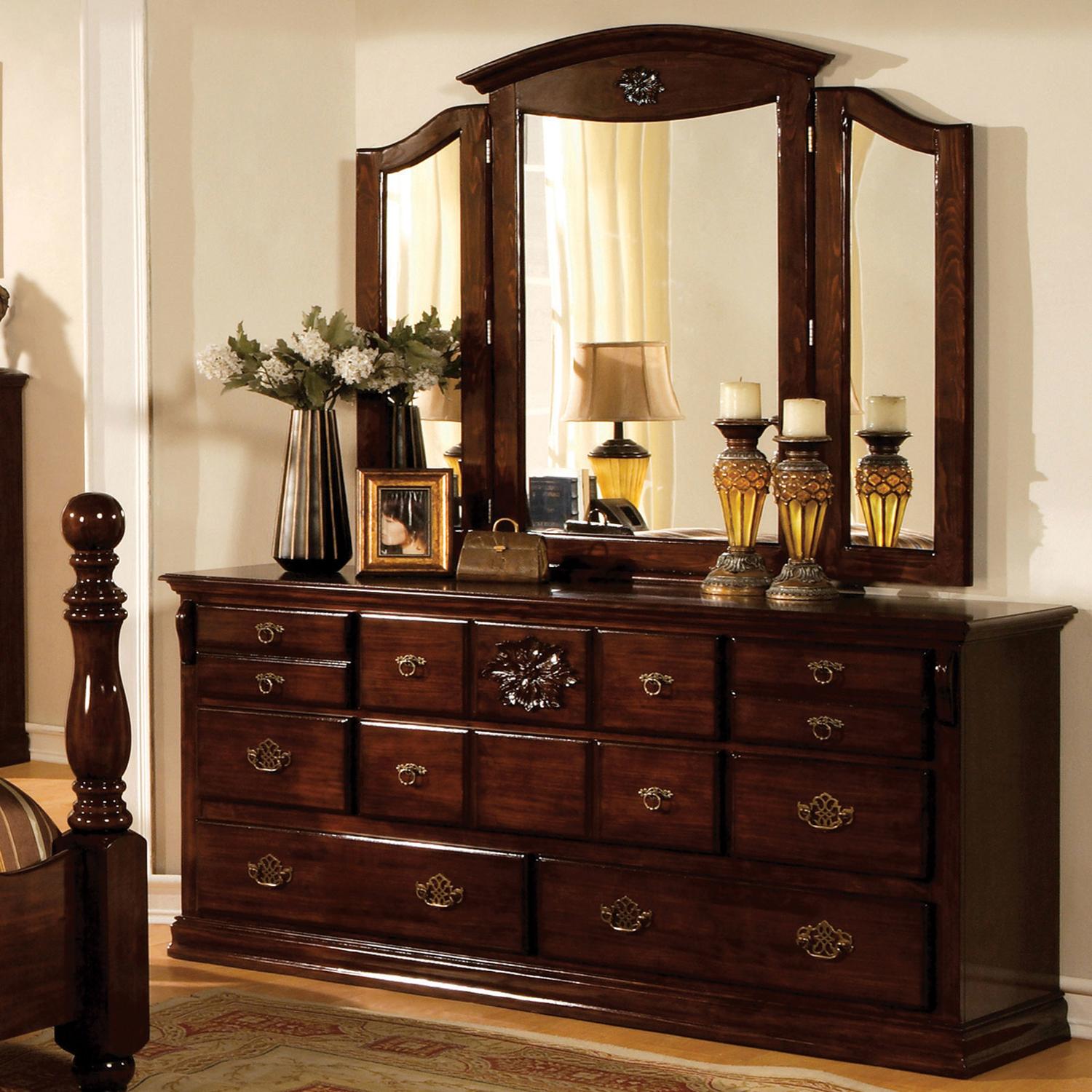 

    
Traditional Glossy Dark Pine Solid Wood Dresser w/Mirror Furniture of America CM7571D*M Tuscan
