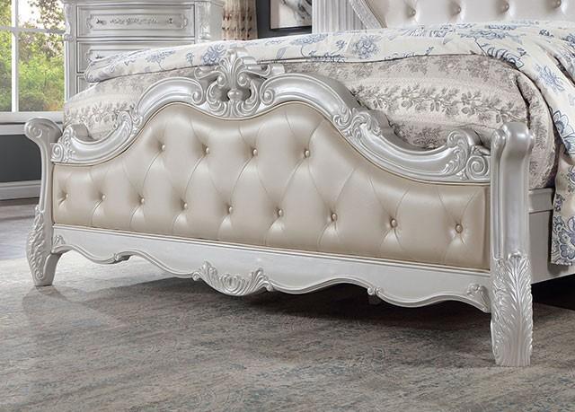 Traditional Panel Bed Rosalind King Bed CM7243WH-B CM7243WH-B in Pearl White 