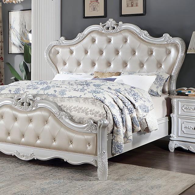 

    
Traditional Pearl White Solid Wood Flannelette Headboard King Panel Bed by Furniture of America CM7243WH-B Rosalind
