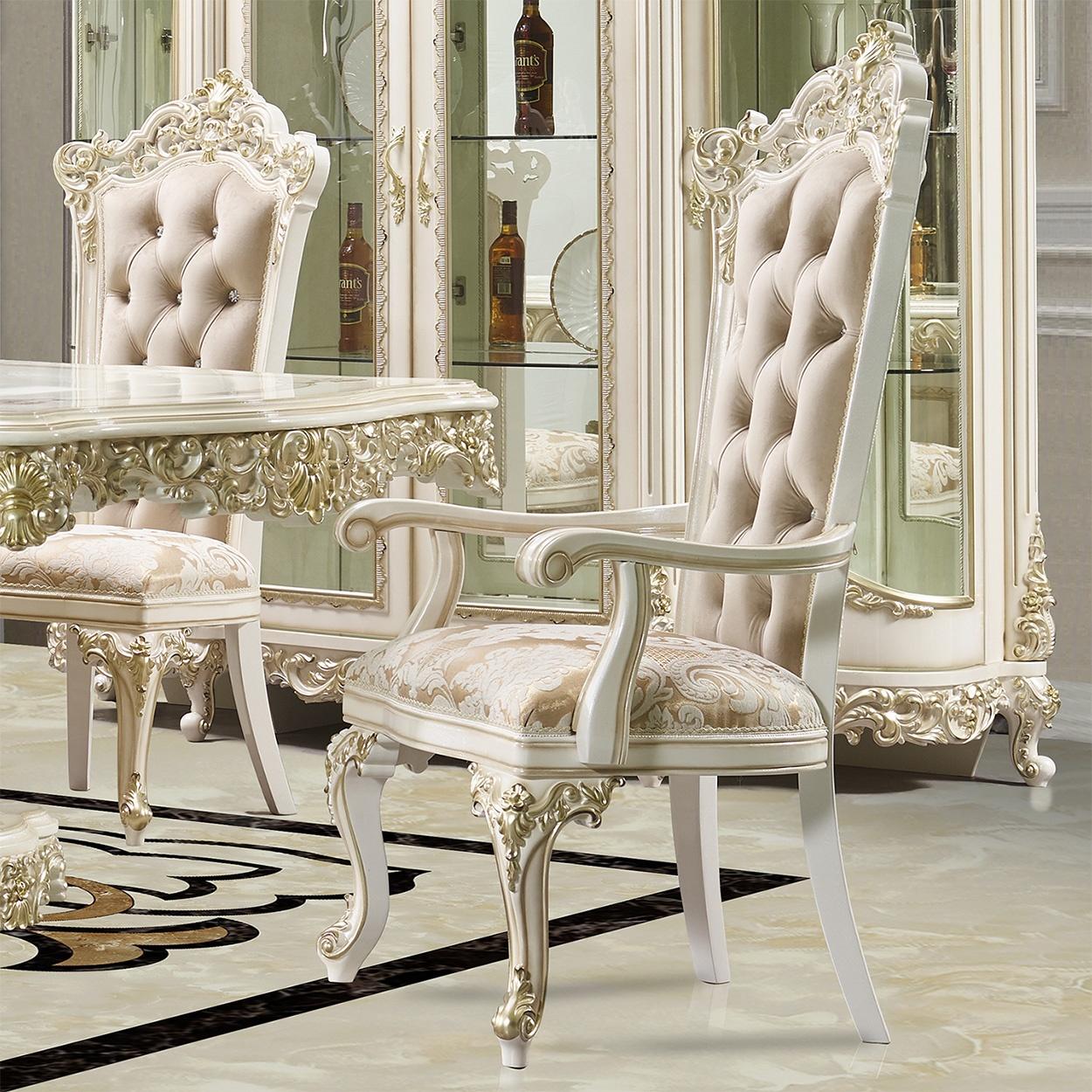 Traditional Arm Chair Set HD-959-AC-2PC HD-959-AC-2PC in Antique White, Gold Fabric