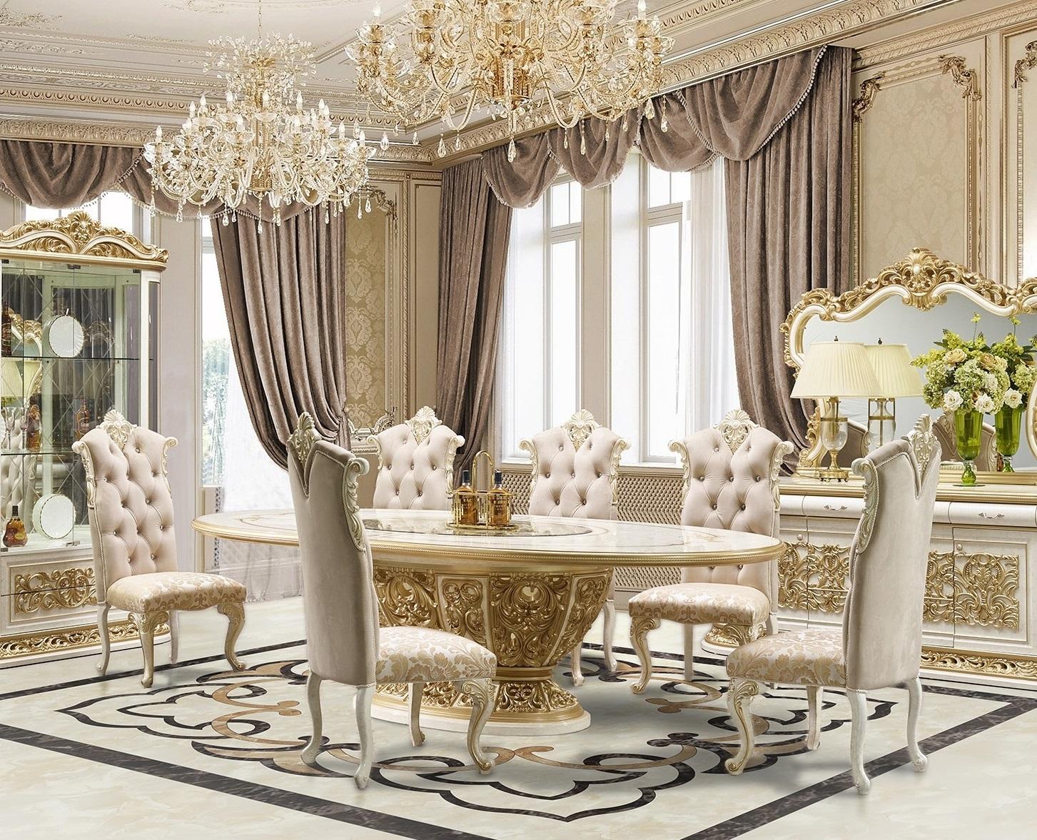 

    
Classic Gold & Cream Solid Wood Dining Room Set 7Pcs Homey Design HD-903
