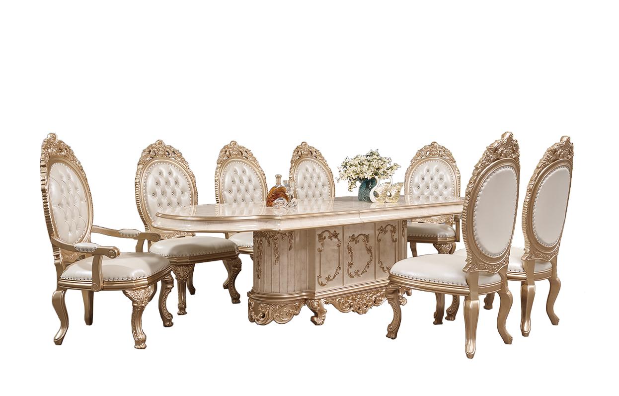 

    
Traditional Gold & Cream Solid Wood Dining Room Set 9Pcs Homey Design HD-9102
