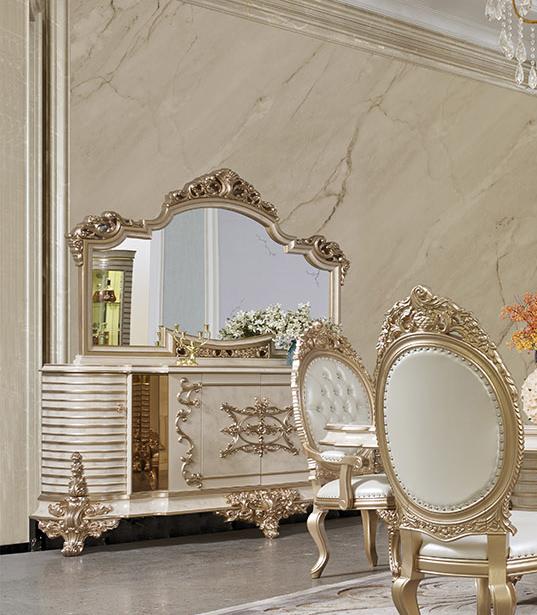

    
Traditional Gold & White Solid Wood Buffet & Mirror Homey Design HD-9093
