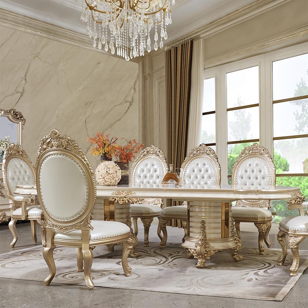 

    
Traditional Gold & White Solid Wood Dining Room Set 9Pcs Homey Design HD-9093
