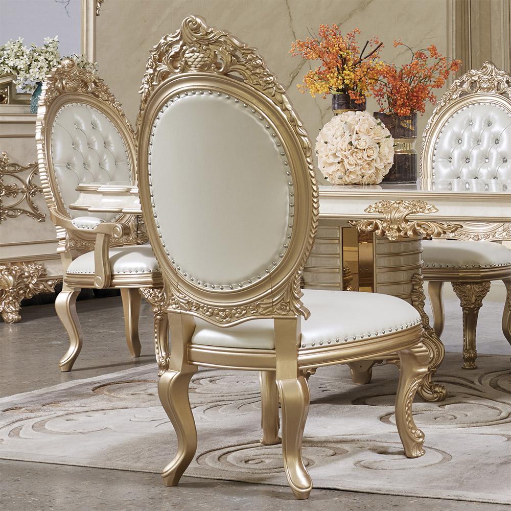 Traditional Side Chair Set HD-9102-SC-2PC HD-9102-SC-2PC in White, Gold Bonded Leather