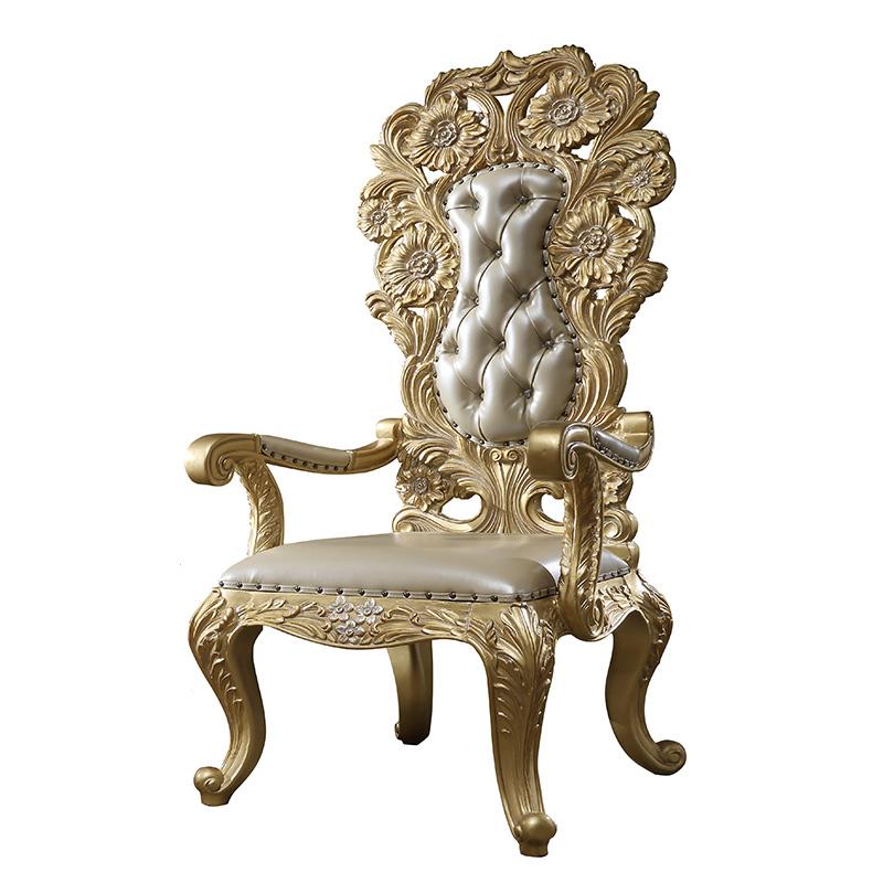 

    
Metallic Antique Gold PU Arm Chairs Set 2Pc Traditional Homey Design HD-1801
