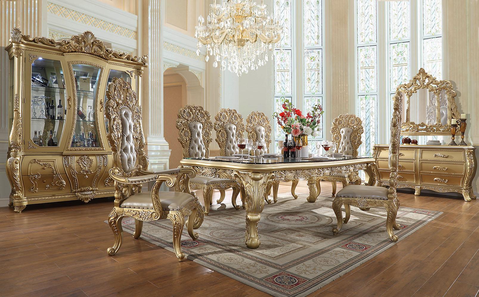 

    
Metallic Antique Gold Dining Room Set 10Pc Traditional Homey Design HD-1801
