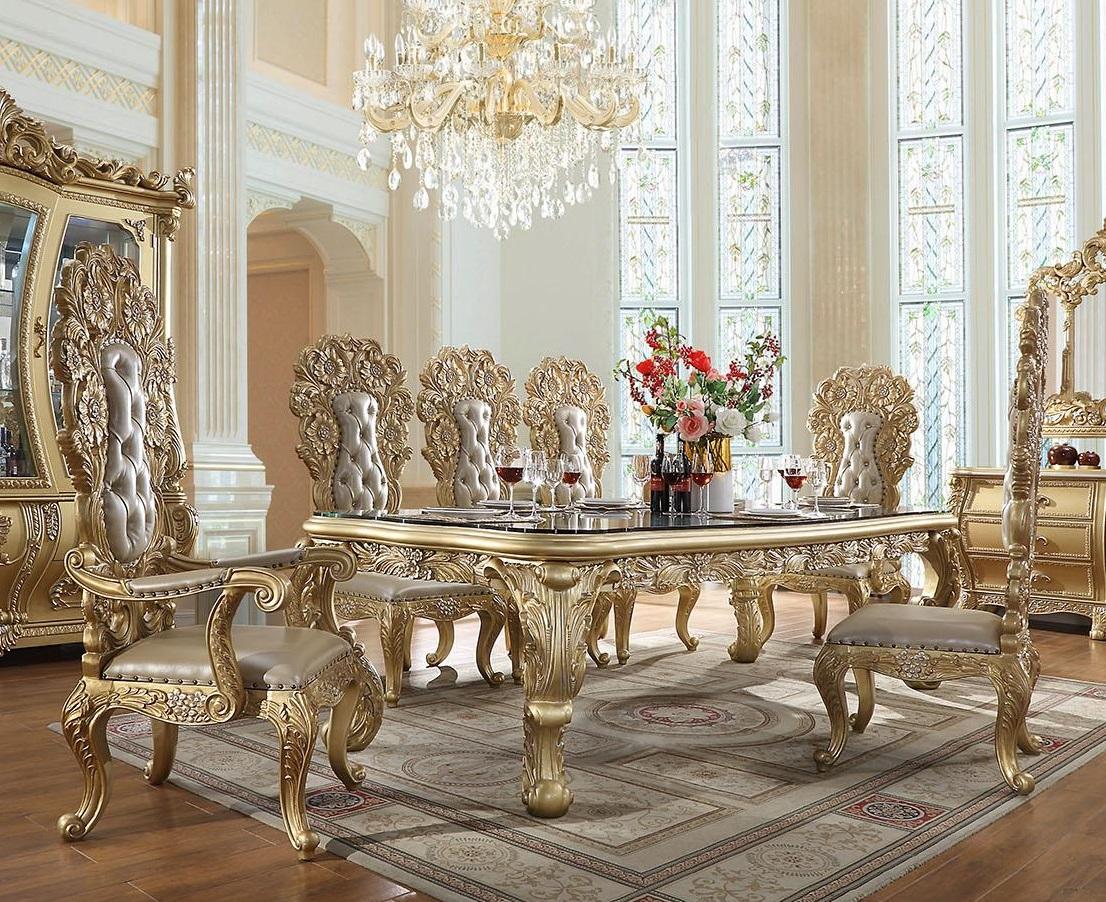 

    
Metallic Antique Gold Dining Room Set 9Pc Traditional Homey Design HD-1801
