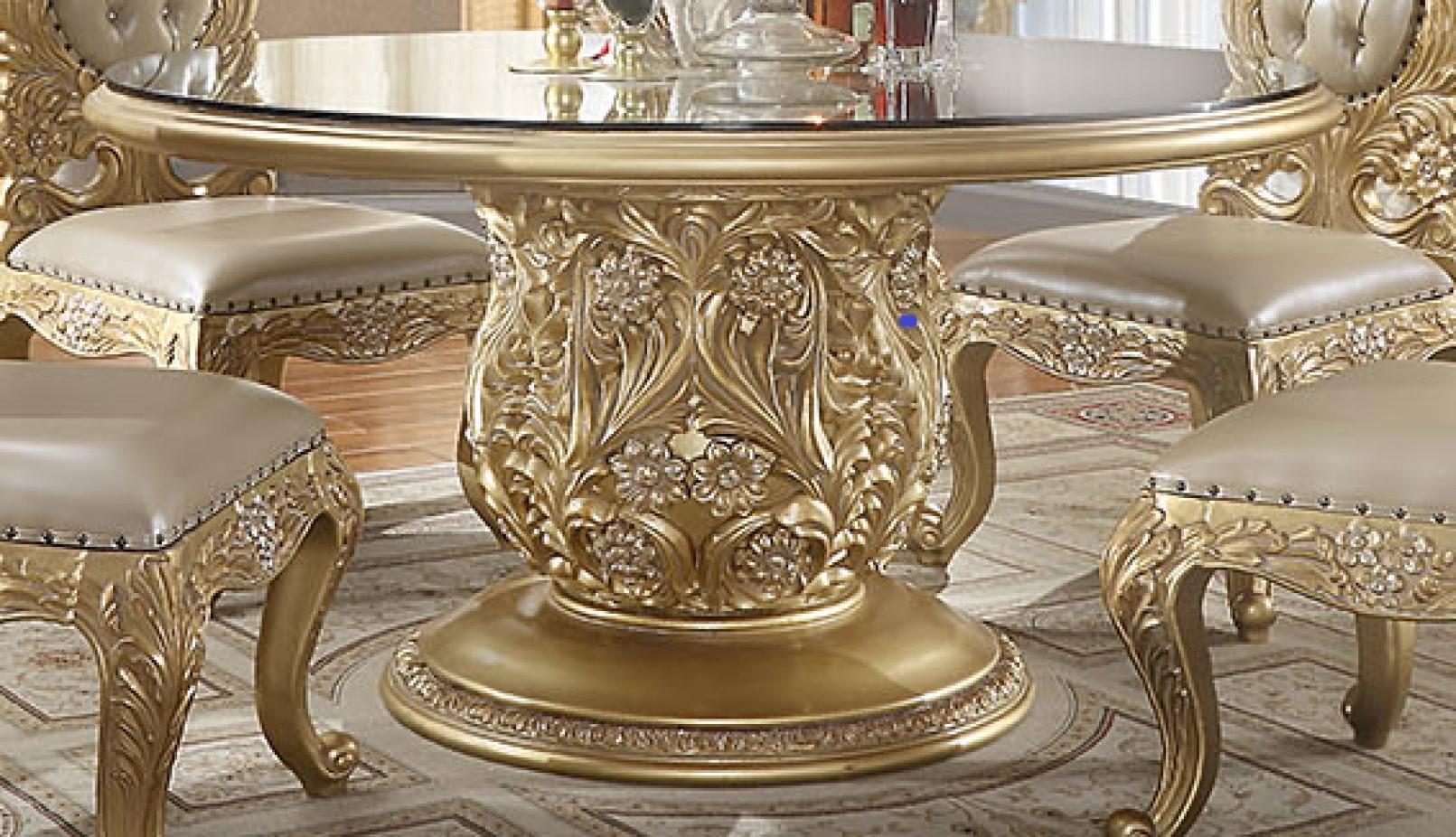 

    
Metallic Antique Gold Round Dining Table Traditional Homey Design HD-1801
