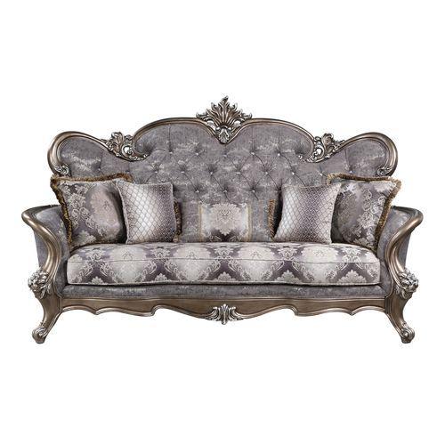 

    
Traditional Gray Fabric & Antique Bronze Finish Sofa by Acme Elozzol LV00299
