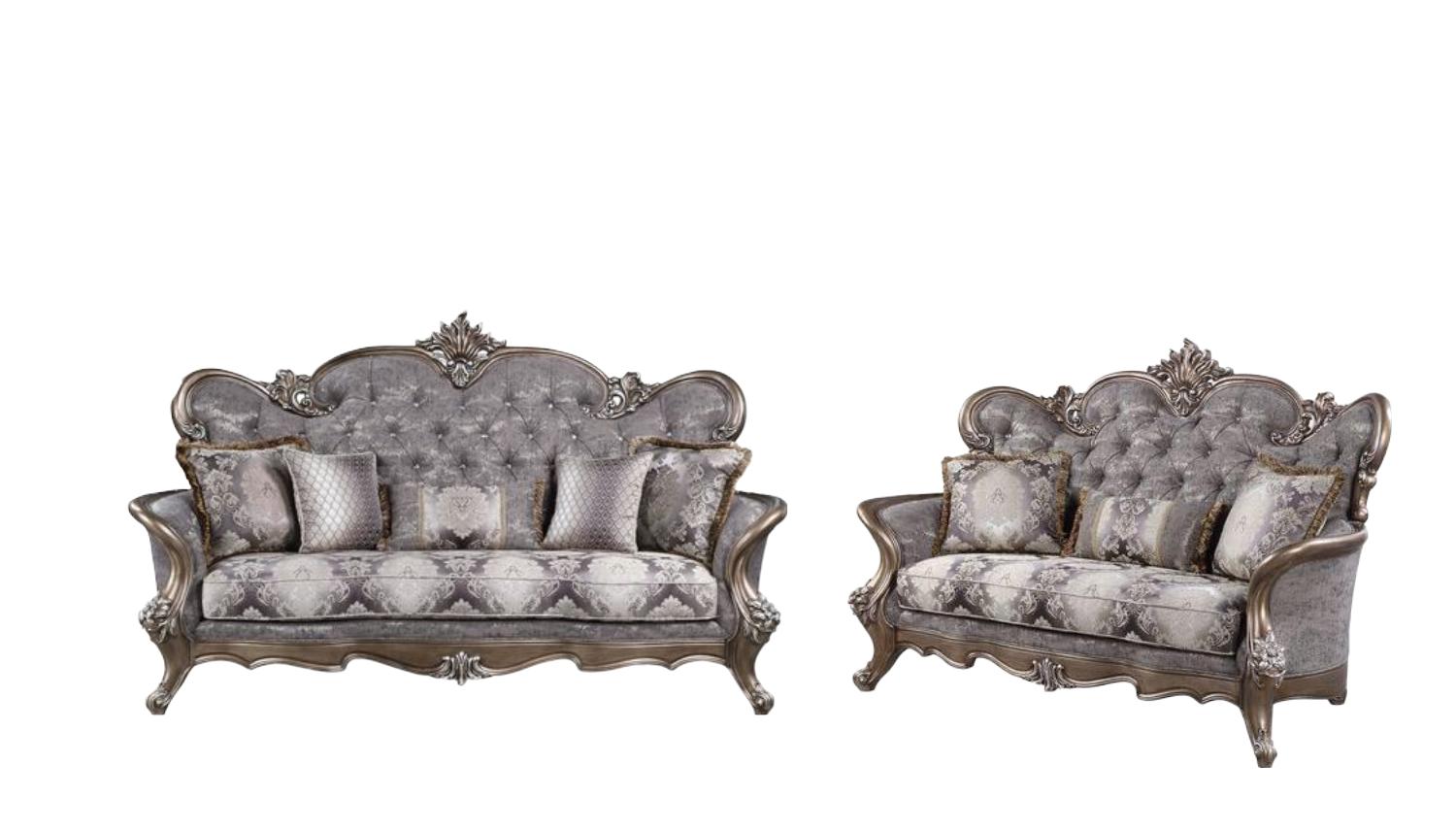 Traditional Sofa and Loveseat Set Elozzol LV00299-2pcs in Gray Fabric
