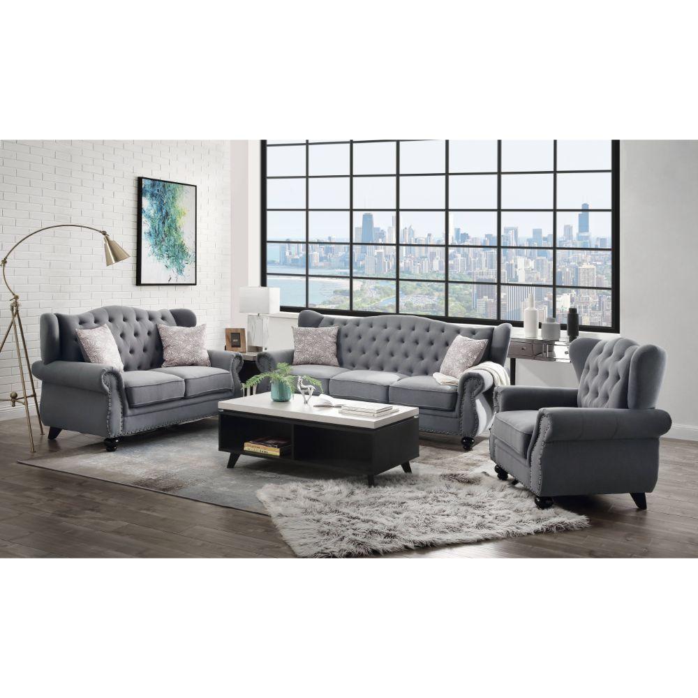 

    
 Order  Traditional Gray Fabric Sofa + Loveseat by Acme Hannes 53280-2pcs
